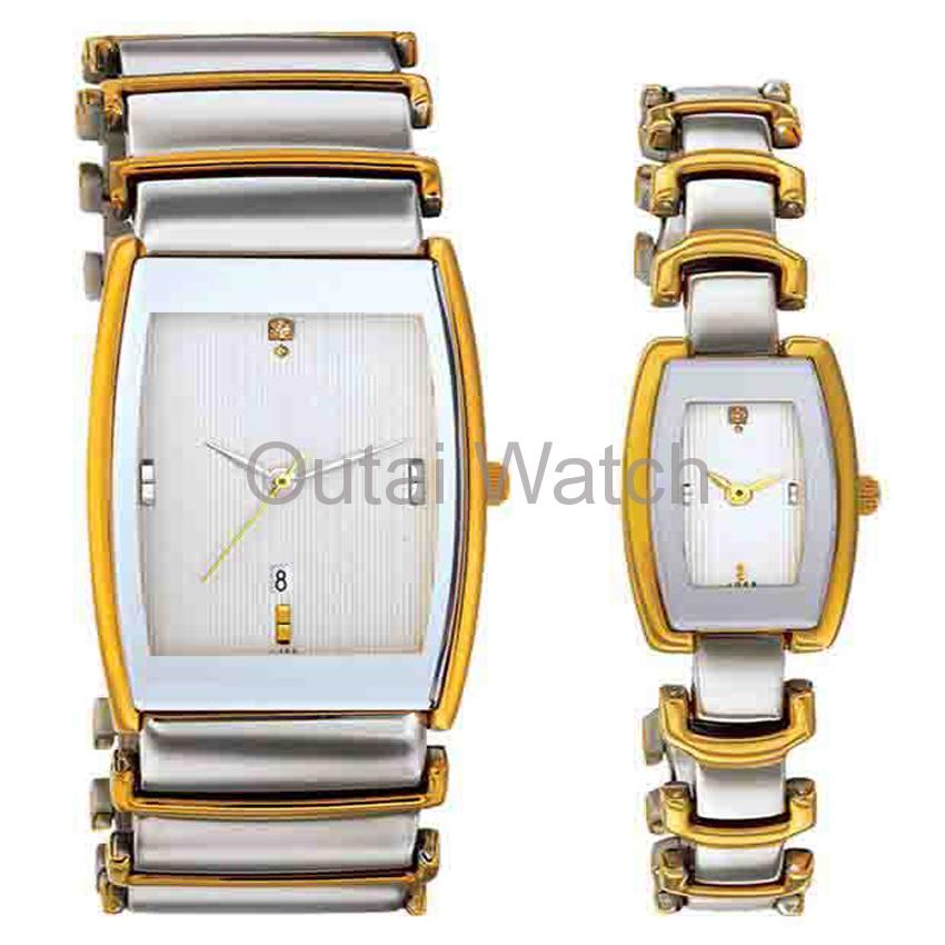 new arrive stainless steel band gold plated diamond craystal couple wrist watch