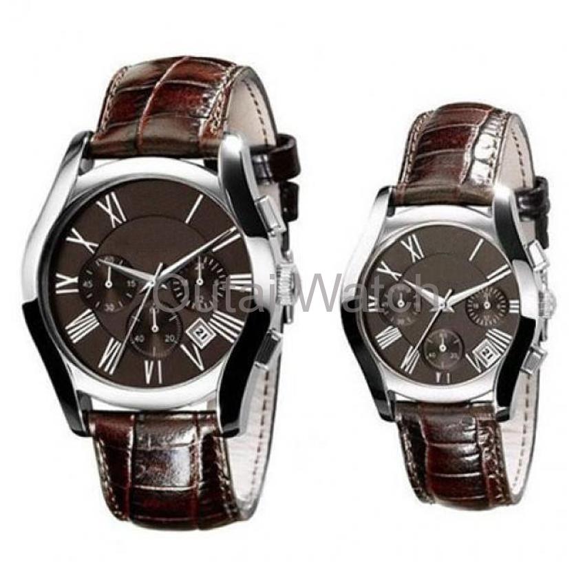 Genuine leather sub-dials design fashion alloy couple watch