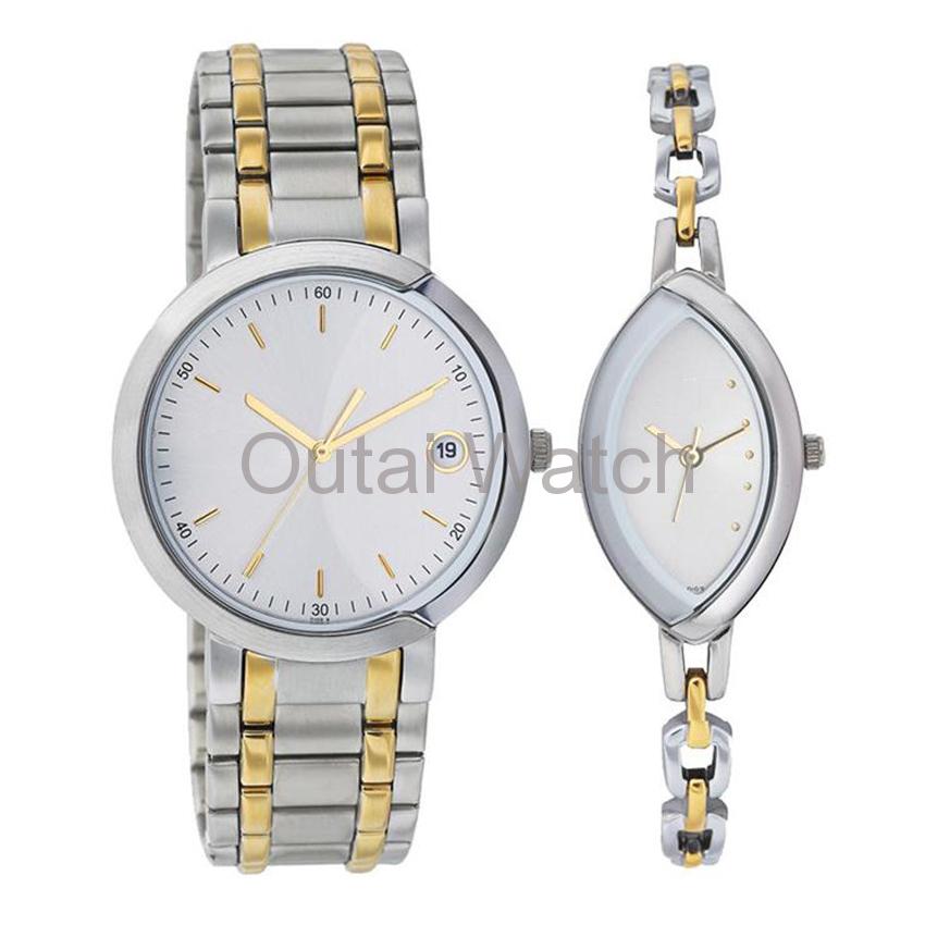 Novelty Calendar Date stianless steel back couple lover wrist watch