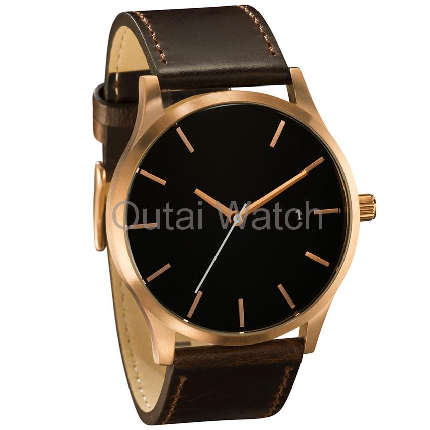 men watch with leather watch band